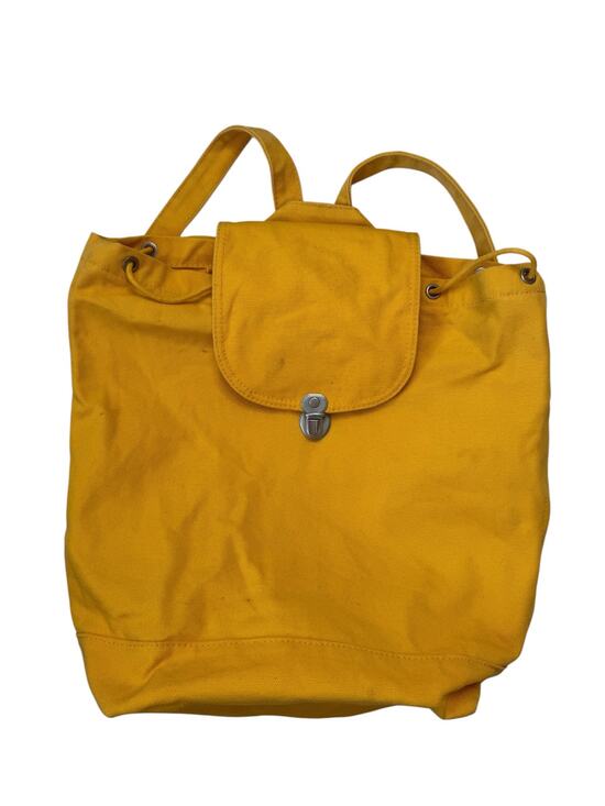 BAGGU Yellow Canvas Drawstring Flap Backpack Zippered Pocket Click Closure
